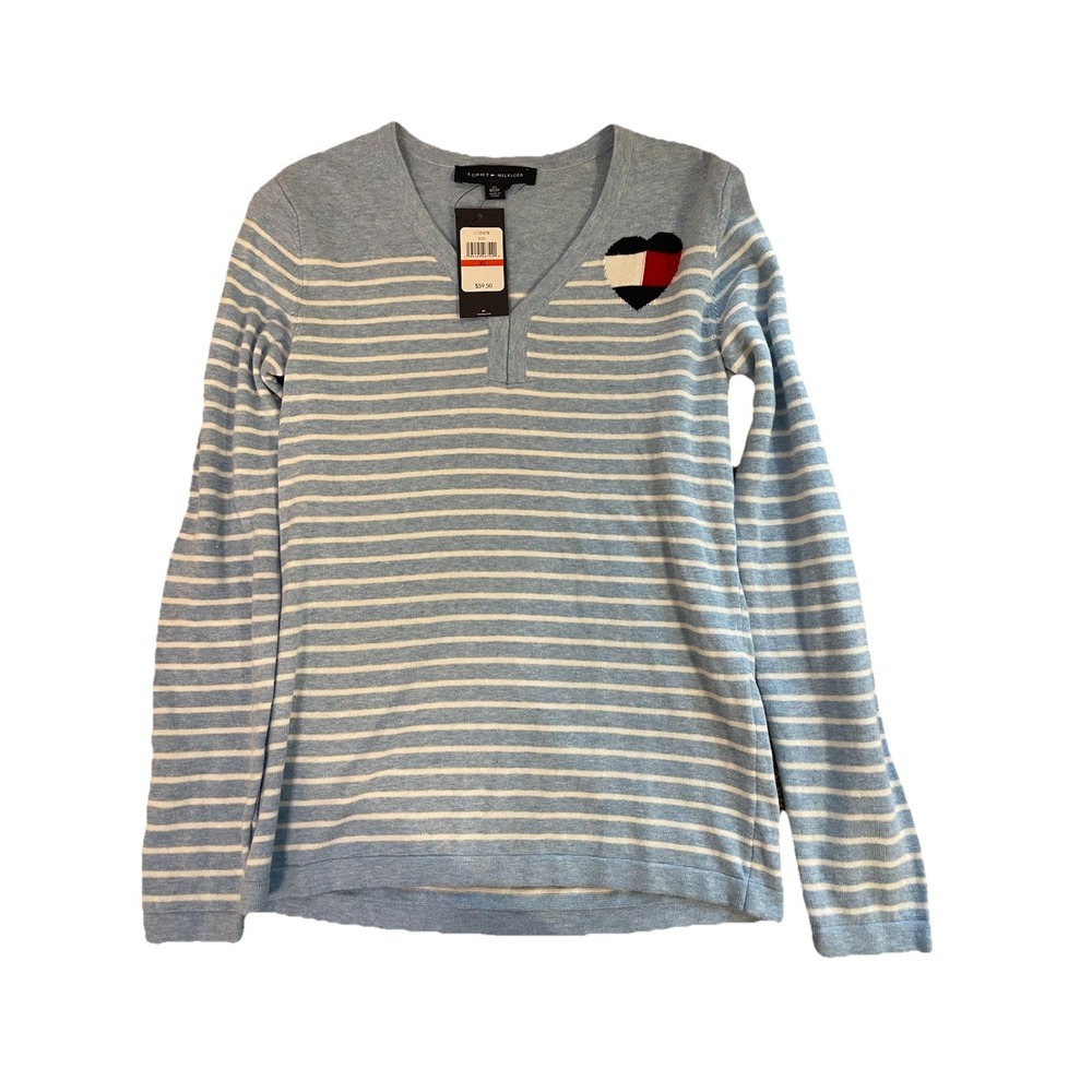 Tommy Hilfiger Women's V-Neck Sweater Blue White US XS New